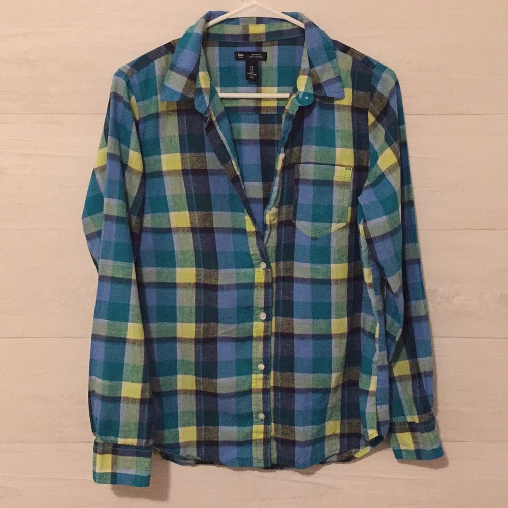 GAP Plaid Button Down Long Sleeved Blue & Green